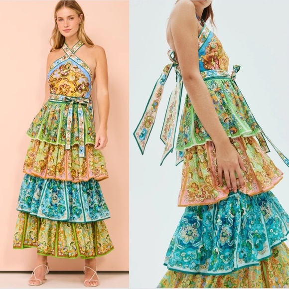 Alemais Dresses & Skirts - Alemais Dreamer Floral-Print Linen Halterneck Dress